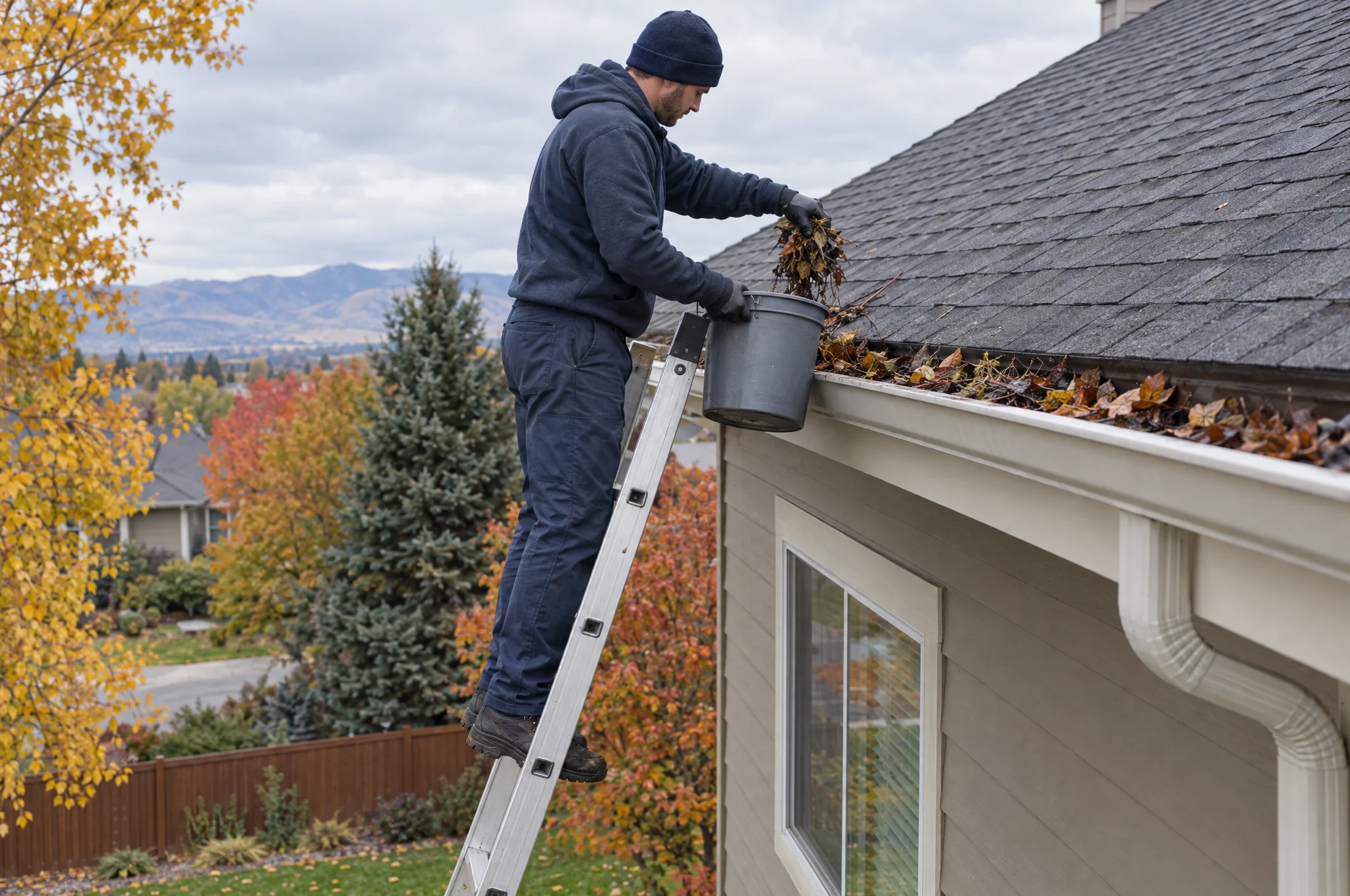 Gutters being cleared by hand