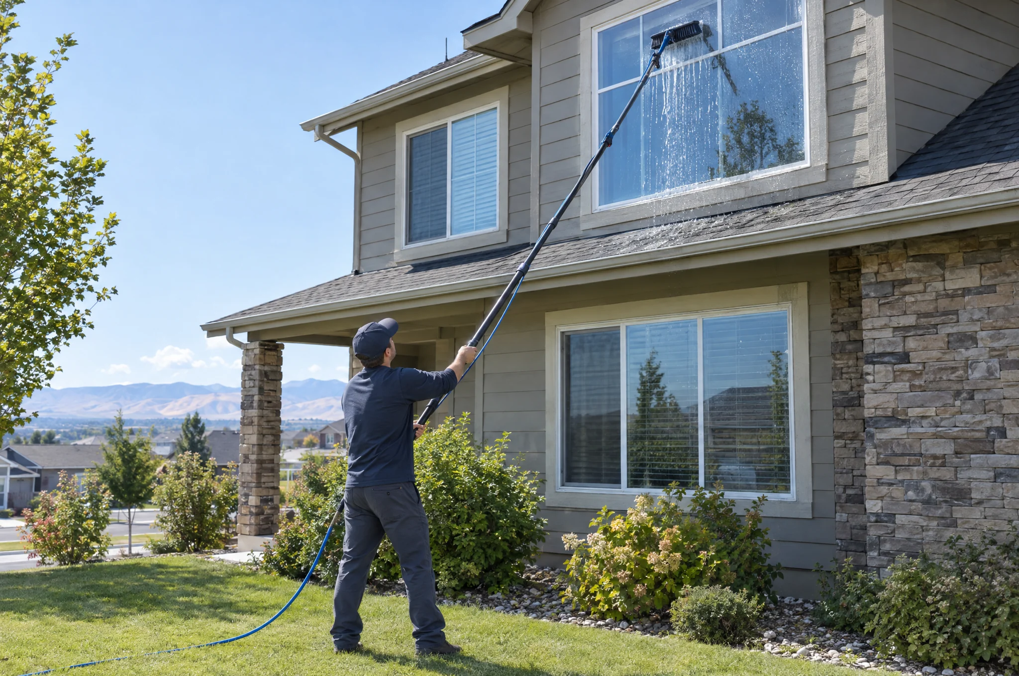 Exterior windows being washed